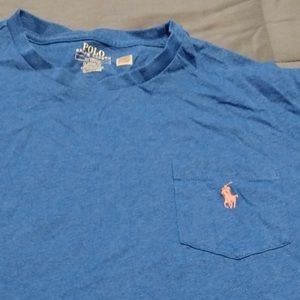 🏇Ralph Lauren Pocket T-Shirt. Attractive cornflower blue w/ carnation pink.